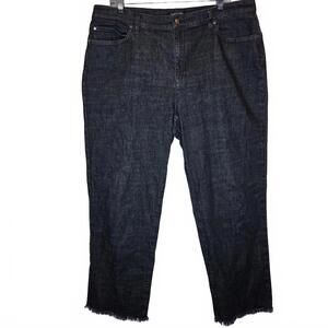 Eileen Fisher Women's Black Wide Leg Frayed Cropped Denim Jean Size XL/18